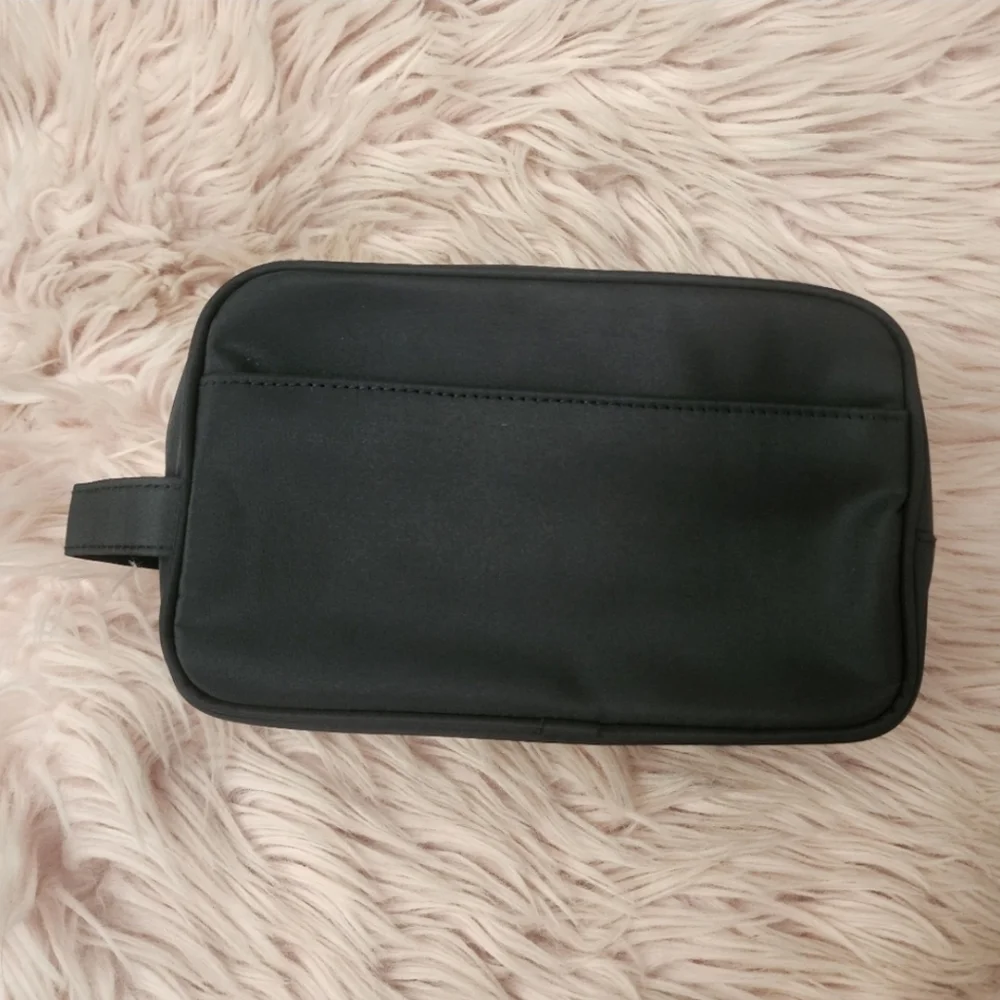 Milani makeup bag travel pouch black nylon gold embroidered